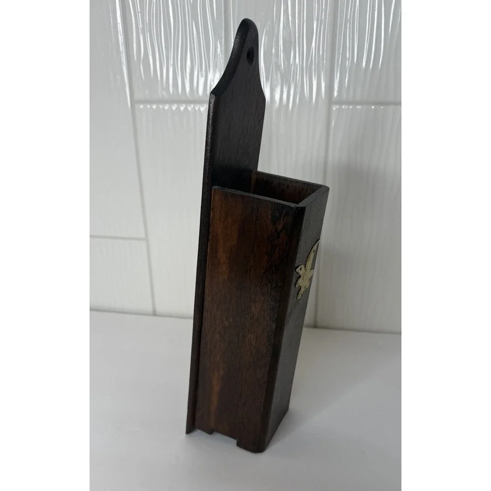 VTG Wooden Matchstick Holder Long Matchsticks Fireplace Eagle Early American